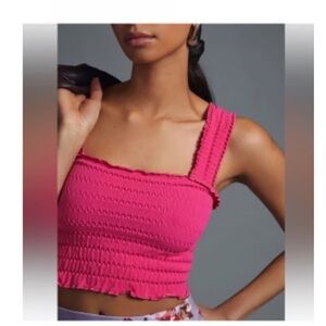 Anthropologie The Regan Smocked Square Neck Tank in raspberry Size small